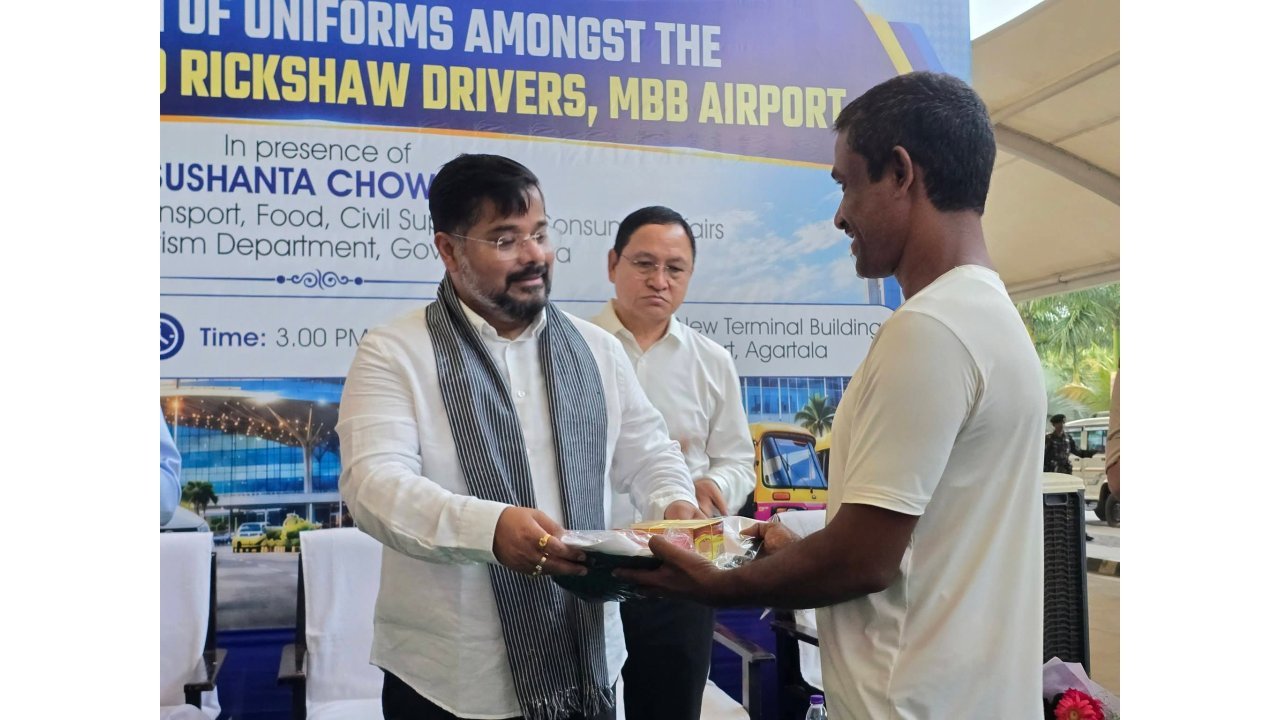 Tripura Transport Department Distributes Uniforms to 420 Prepaid Taxi and Auto-Rickshaw Drivers at MBB Airport